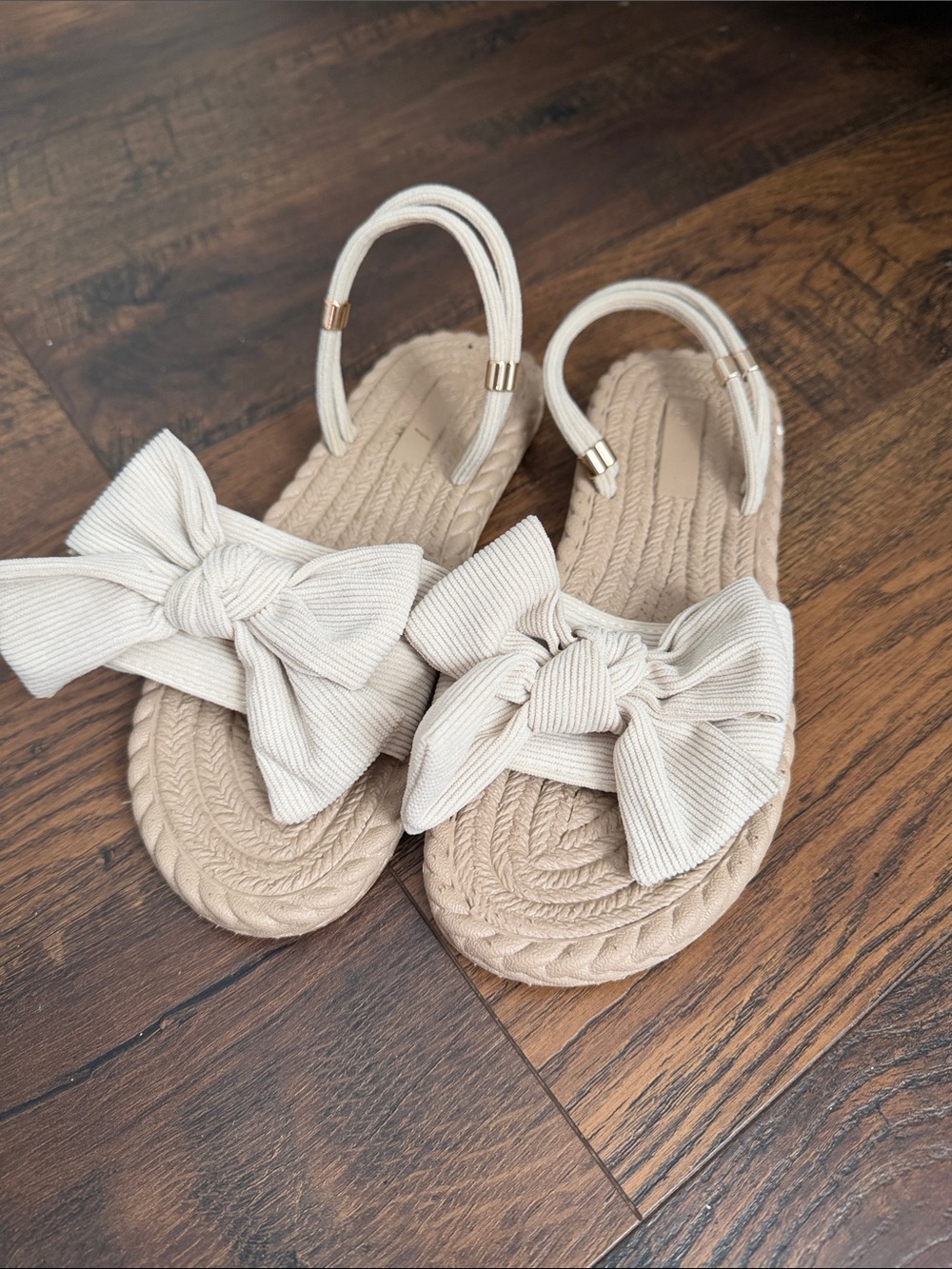 Bow-Accent Espadrille Slingback Sandals in Cream